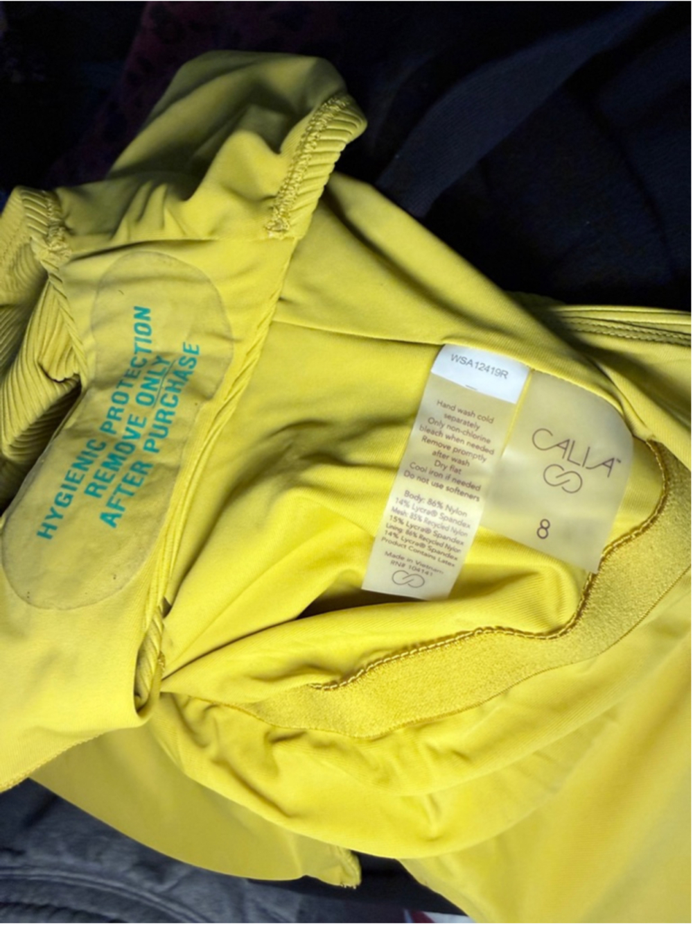 Women's CALLA dark mustard Yellow Ribbed One Piece Swimsuit Size 8 - Picture 6 of 6